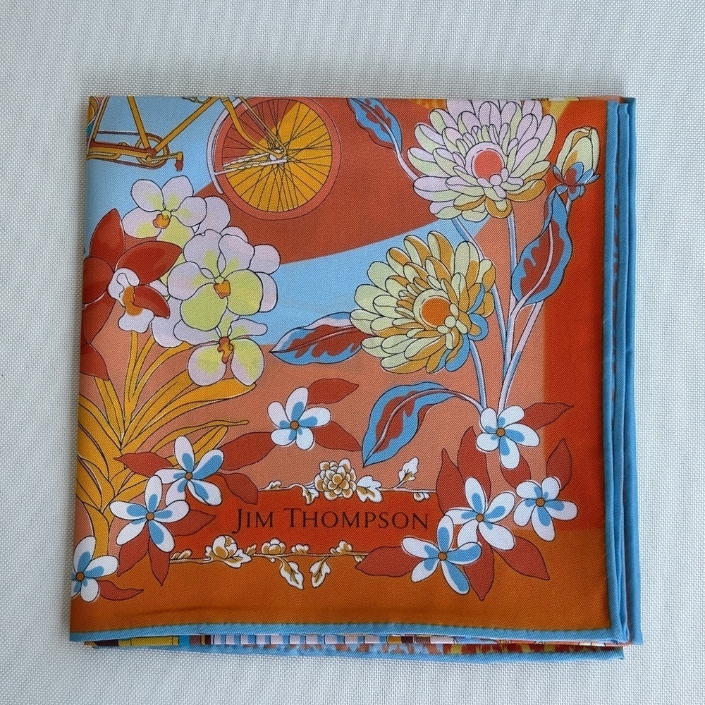 Jim Thompson Orange Floral Silk Scarf - Women's Wrap